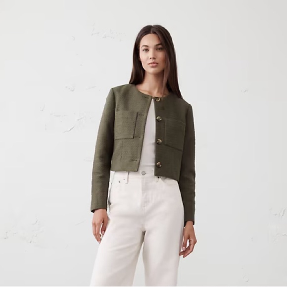 NWT Banana Republic Factory Collarless Cropped Jacket in Olive Green